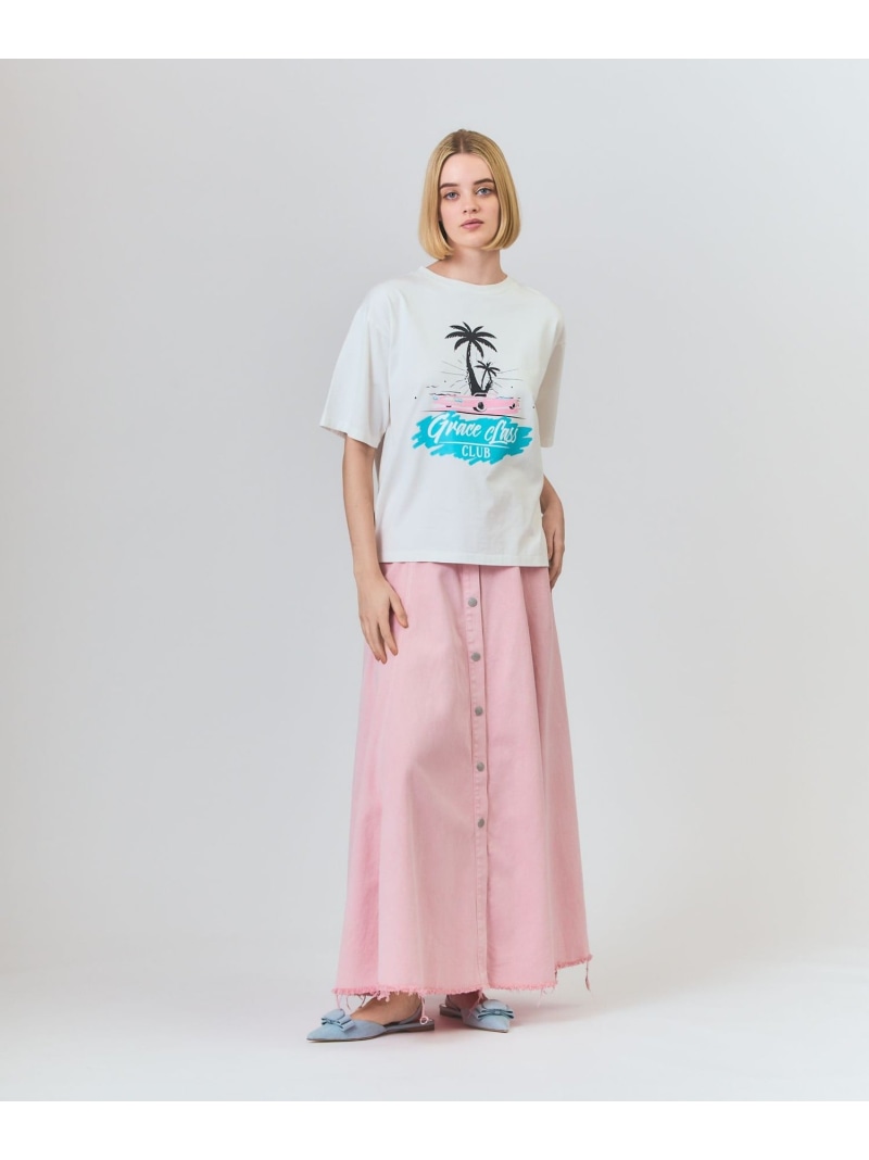 リゾートプリントTシャツ GRACE CONTINENTAL グレースコンチネンタル トップス シャツ・ブラウス ホワイト グレー【送料無料】[ Fashion]