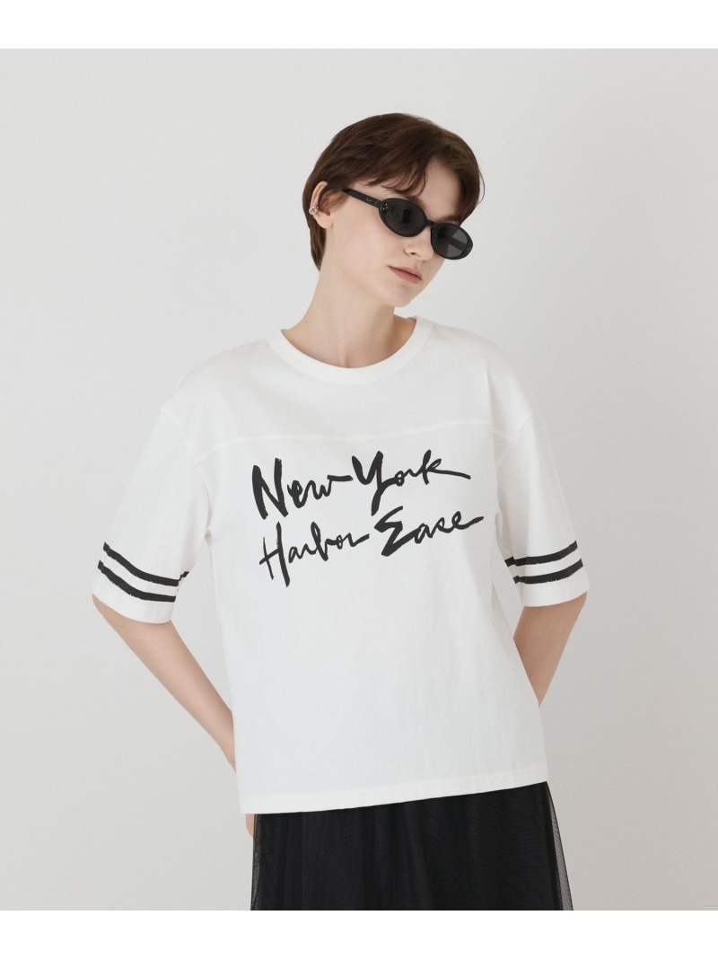 カレッジロゴプリントTシャツ GRACE CONTINENTAL グレースコンチネンタル トップス カットソー・Tシャツ ネイビー ホワイト【送料無料】[ Fashion]｜gracecontinental／wythecharm