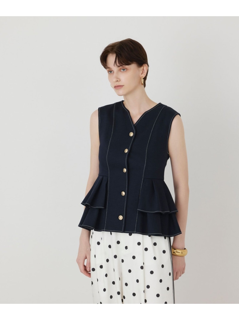 シャンブレーフリルベスト GRACE CONTINENTAL グレースコンチネンタル トップス ベスト・ジレ グレー ネイビー【送料無料】[ Fashion]｜gracecontinental／wythecharm
