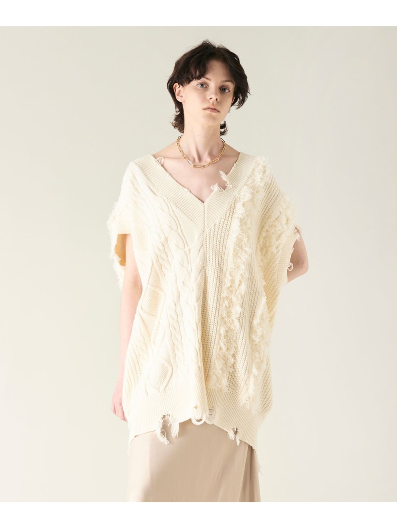 【SALE／60%OFF】クラッシュニットトップ GRACE CONTINENTAL グレースコンチネンタル トップス ニット ブラック ホワイト【RBA_E】【送料無料】[ Fashion]