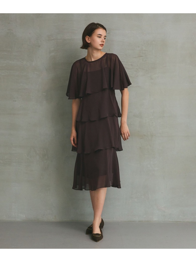 【SALE／30%OFF】シフォンケープドレス GRACE CONTINENTAL グレースコンチネンタル ワンピース・ドレス ドレス ブラウン ブラック【RBA_E】【送料無料】[ Fashion]