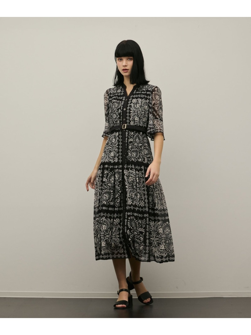 【SALE／10%OFF】ペイズリーカレイドプリントワンピース GRACE CONTINENTAL グレースコンチネンタル 衣装・御召しもの 衣装 青み 黒いこと【RBA_E】【貨物輸送無料】[ Fashion]