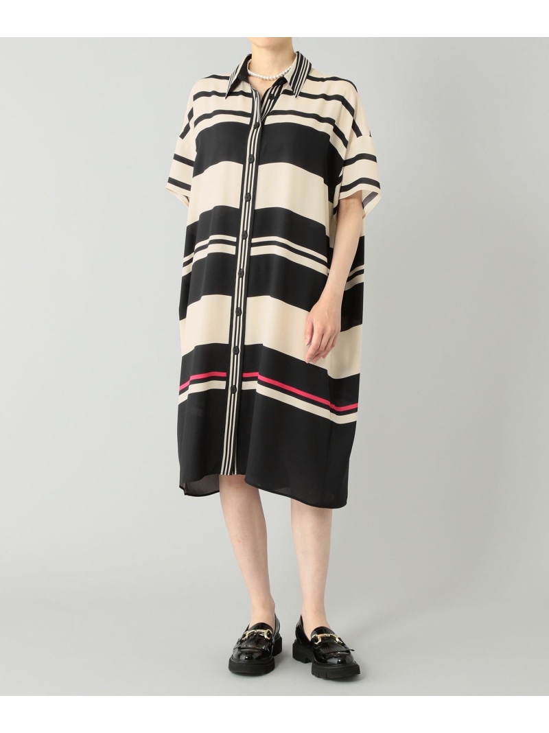 マルチボーダーシャツドレス Grace Continental グレースコンチネンタル ワンピース シャツワンピース ブラック ブルー 送料無料 Rakuten Fashion Andapt Com