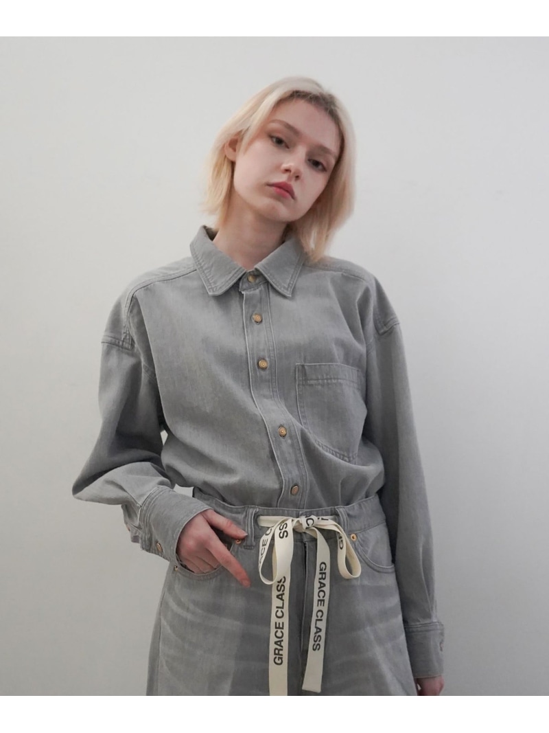 【SALE／30%OFF】10ozムラ糸デニムシャツ GRACE CONTINENTAL グレースコンチネンタル トップス シャツ・ブラウス グレー ブルー【RBA_E】【送料無料】[ Fashion]｜gracecontinental／wythecharm