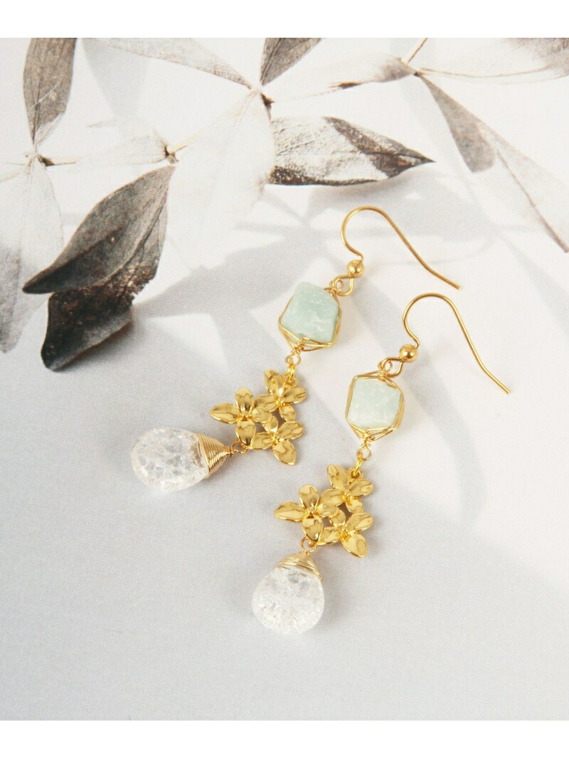 アマゾナイト クリスタル花チャームピアス ゴールドフィルド Wythe