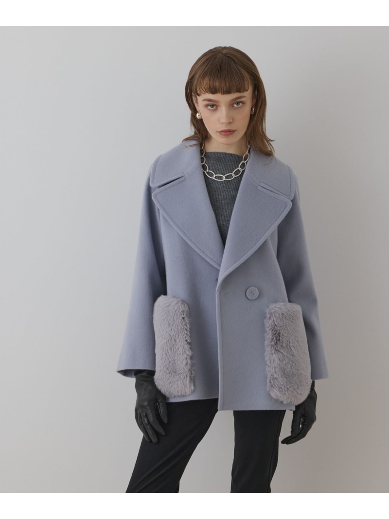 【SALE／30%OFF】ファーポケットピーコート GRACE CONTINENTAL グレースコンチネンタル ジャケット・アウター ピーコート ブルー ベージュ ブラック【RBA_E】【送料無料】[ Fashion]｜gracecontinental／wythecharm