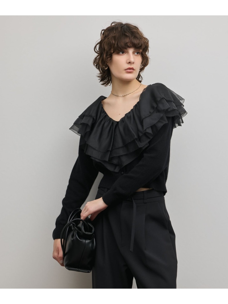 【SALE／10%OFF】フリルニットカーディガン GRACE CONTINENTAL グレースコンチネンタル トップス ジレー 白いこと 黒いこと【RBA_E】【貨物輸送無料】[ Fashion]
