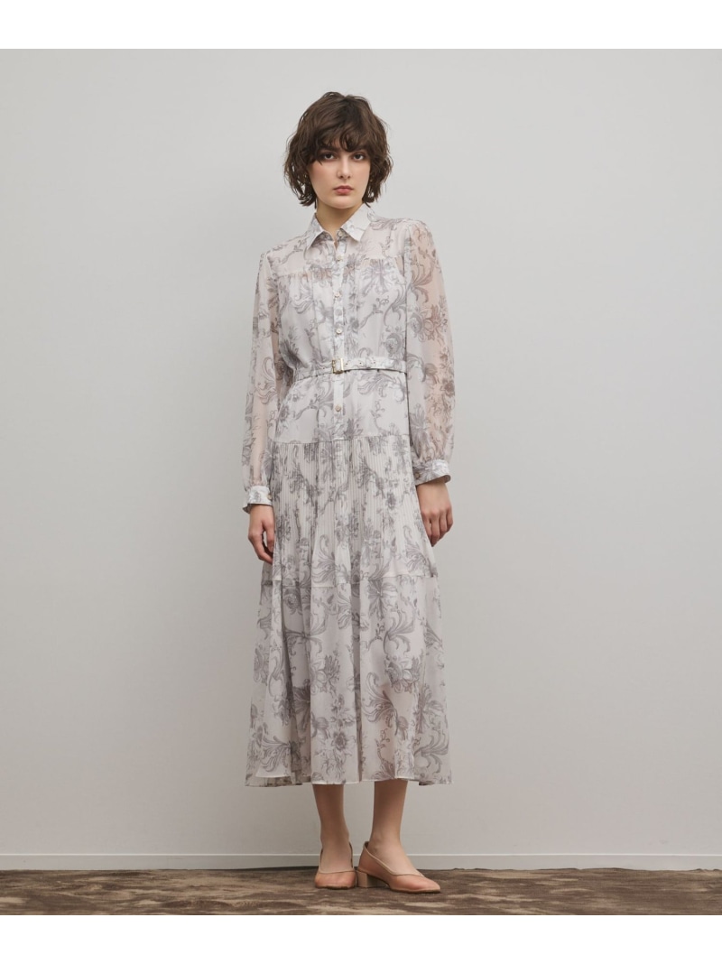【SALE／10%OFF】【オンラインバス発着場・梅田阪急店押さえる】フラワープリントプリーツワンピース GRACE CONTINENTAL グレースコンチネンタル 衣装・御召しもの 衣装 薄墨色【RBA_E】【貨物輸送無料】[ Fashion]