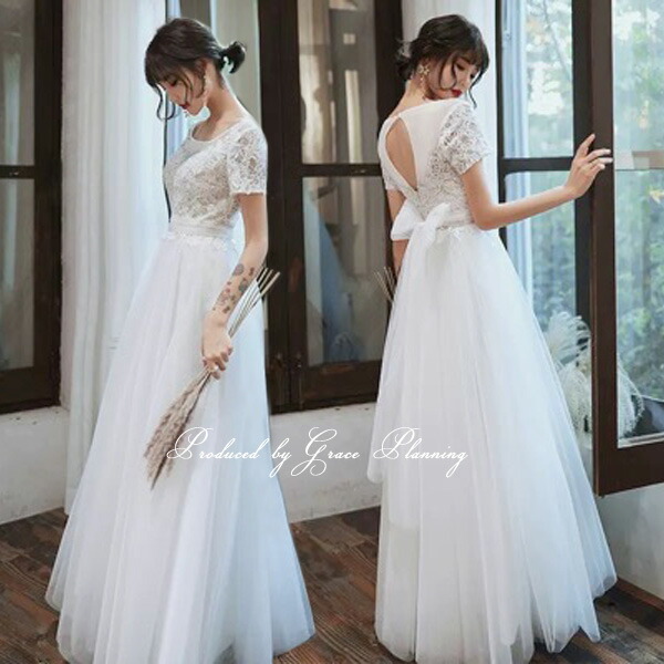 日本未発売 リボン付き ウェディングドレス ワンピース 半袖 ファスナー フォト婚 二次会 白 結婚式 ウエディングドレス 花嫁ドレス ロケーションフォト 海外挙式 フォトウェディング 二人婚 にお勧め Gcd0927