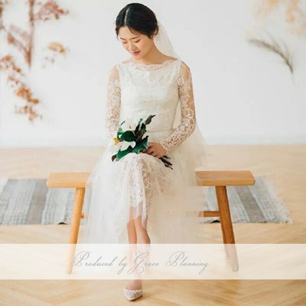 在庫処分 ウェディングドレス 総レース ミモレ丈 アンクル丈 ワンピース 長袖 背中ファスナー 二次会 白 結婚式 ウエディングドレス 花嫁 海外挙式 フォトウェディング Xs S M L Xl Xxl 5号 7号 9号 11号 13号 15号 Gcd 5006 開催中