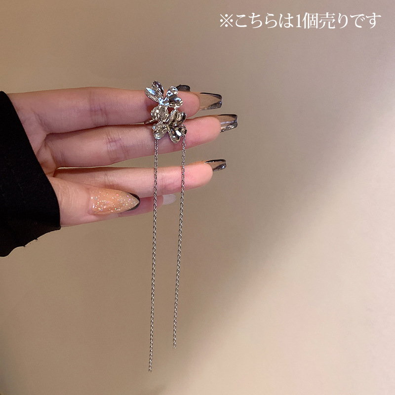 市場 イヤーカフ 金属アレルギー 花モチーフ チェーン シルバー アクセサリー 大人スタイル 高見え ピアス ロング 飾り イヤークリップ