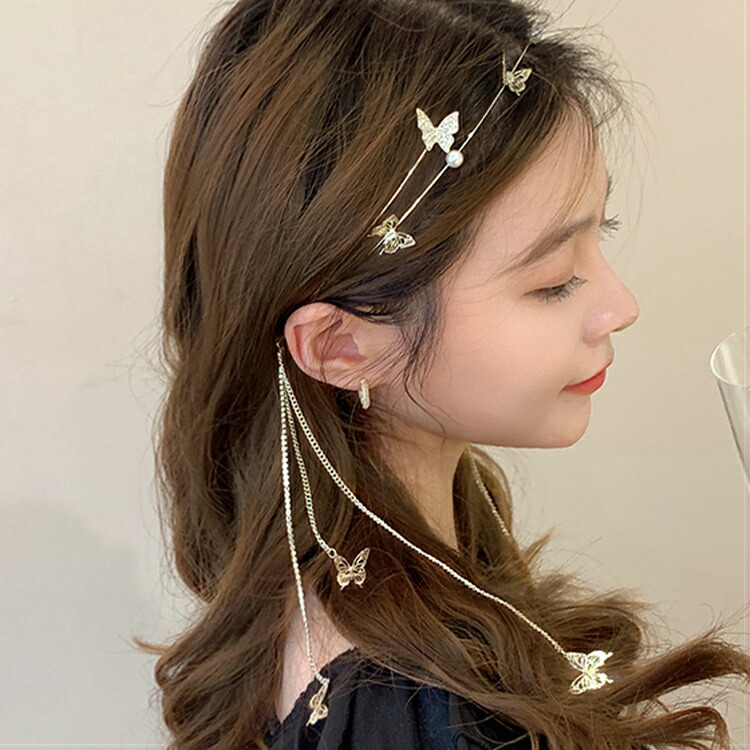 激安 新作 カチューシャ ヘアアクセサリー ヘアアレンジ 蝶々 バタフライ パール 高級感 上品 チェーン 揺れ エレガント ゴージャス ゴールド おしゃれ 可愛い お出かけ シンプル 母親 ママ イベント お洒落 レディース モダン 美人 清楚 魅力的 デート ファッション Fba