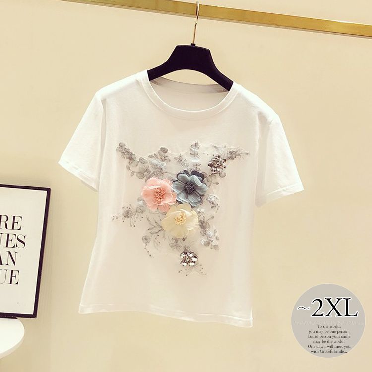 Tシャツ カットソー ロマンティック 刺繍 ワンポイント お花柄 トップス Tシャツ ナチュラル お出かけ Piw67 母親 可愛い 食事会 お出かけファッション ガーリー ママ リゾート 定番 休日 ドライブ 大人可愛い 上品 ママスタイル 休日スタイル きれいめ ストリート