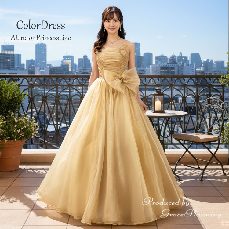 【訳あり】肩紐付きカラードレス ロングドレス 演奏会用ドレス プリンセスライン(7号/Sサイズ/シャンパンゴールド）ウェディングドレス 結婚式 二次会 前撮り 後撮り フォトウエディング クリスマス イベント パーティドレス(cd01264gd-nan-t,fk)