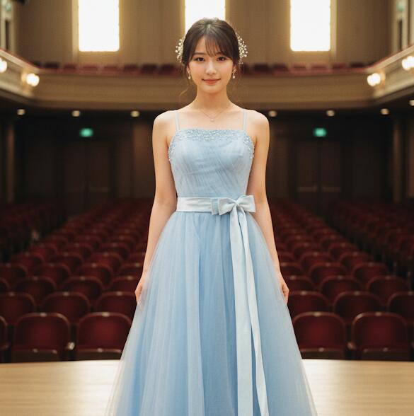 最終値下げ　アイスブルー　ロングドレス アイスブルーの透明感ある色合いが可愛らしさと爽やかさを演出