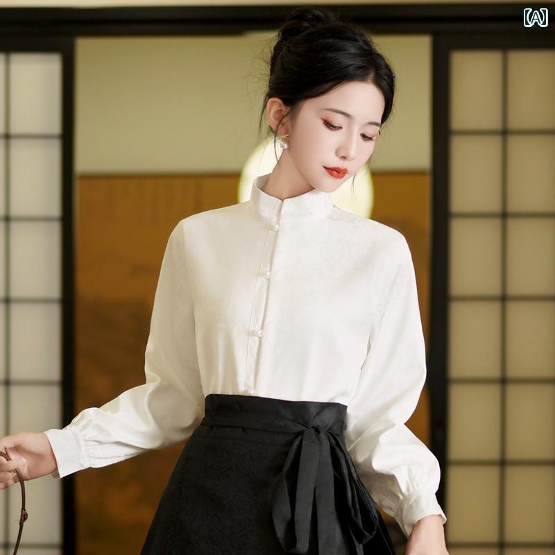 チャイナテイスト ブラウス スカート おしゃれ レディース 婦人服 女性用 トップス シャツ スタンドカラー スカート ロング ボトムス アウター 羽織り コート チャイナ風 漢服 秋冬 ベルベット