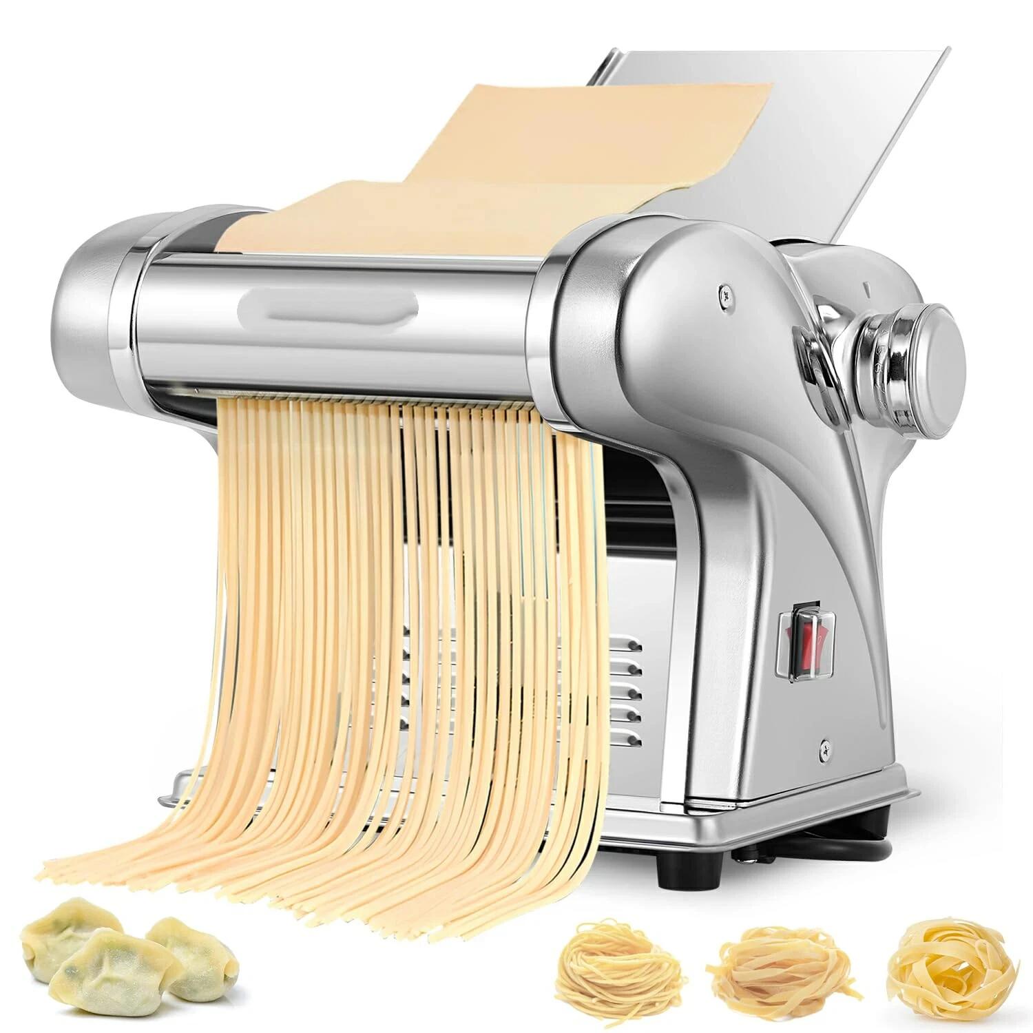 家庭用 電動パスタマシン ステンレス製 ヌードルメーカー 2.5mmの丸? 厚み調整可能 ラーメン/そば/うどん/生パスタ/重慶小?/餃子/ワンタン/生地など 全自動 生地伸ばし 麺切 小型 110v