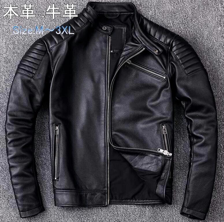 メンズジャケット 男性ライダース ジャンメンズ 本革 牛革 男子ライダース レザージャケット アウターショートコートブルゾン防寒 防風ブラック M L XL 2XL 3XL 海外通販｜Grace Select 10,425円