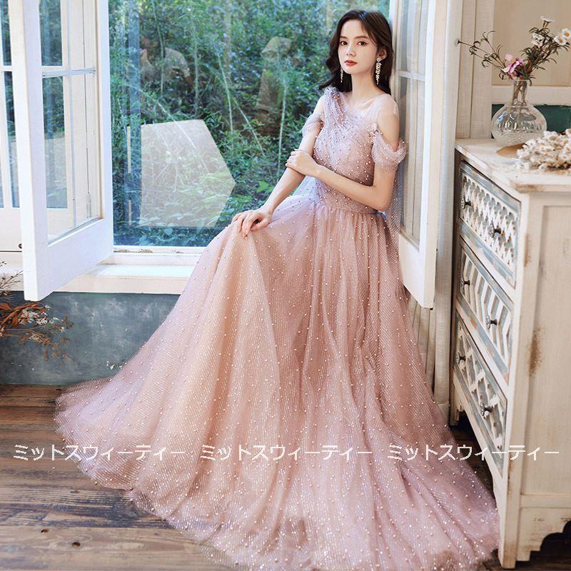 A生産ラインお召しもの ロング 色合いお召しもの かき鳴らす会 音楽会 長閑やか 御芽出度 ウェディングドレス 二次会 花嫁御寮 告げ知らせる会 サクラ色 オフショルダー カクテルお召しもの 今めかしい