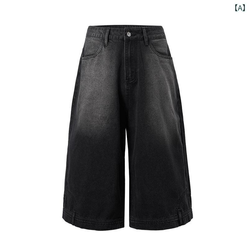 JIE ZHAN MENS | アン ストラクチャード ウォッシュドクロップドデニムショートパンツ 2025 春夏 アメリカンストリートストレートカジュアルパンツ 成人男性 用
