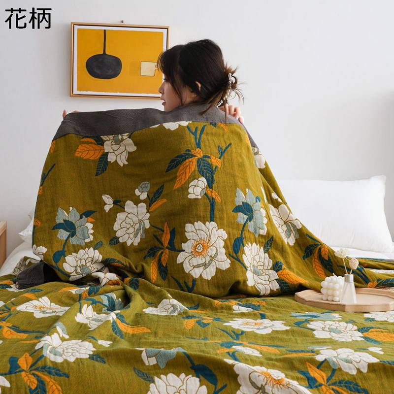 花柄 5重ガーゼケット 夏用 タオルケット ブランケット 柔らかく肌触り 快適 安眠 冷房対策 毛布 掛け布団 膝掛け お昼寝 年中快適 吸湿通気 きれいめ 子供 大人 ベッドコーデ オフィス用 洗濯可|Grace Select