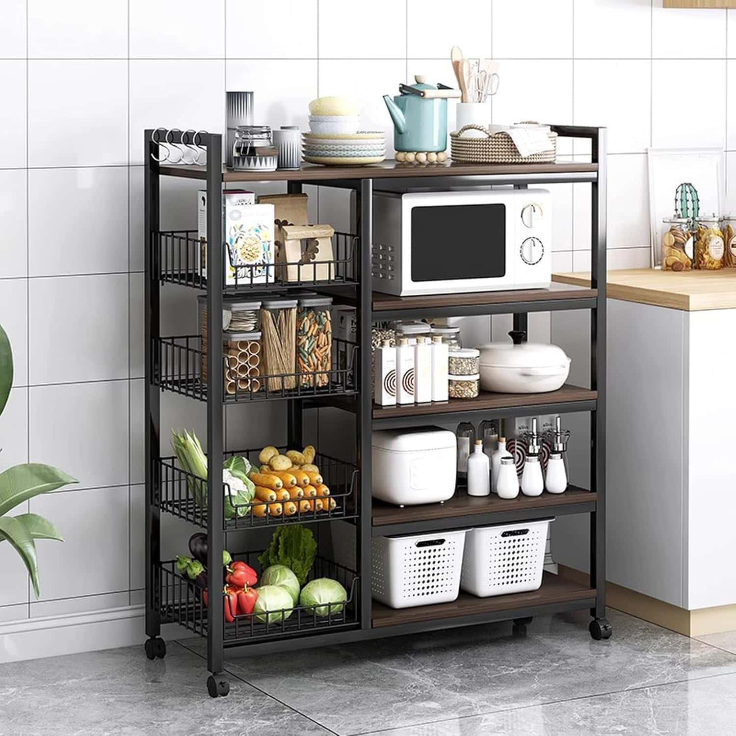 レンジラック 幅60cm 60*30*126 頑丈 スチール製 レンジ台 家電ラック キッチンラック キッチンボード キッチン収納 キッチン 電子レンジ 炊飯器 台所収納 家電収納 ブラック 黒 白|Grace Select