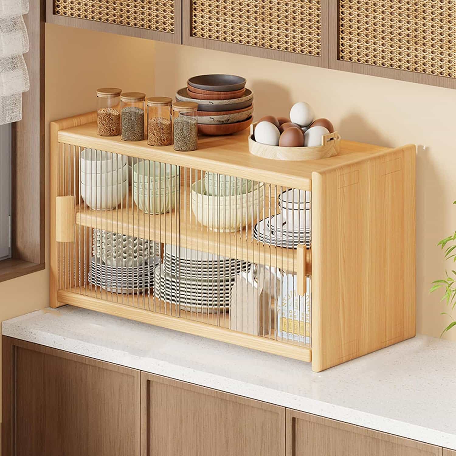 ミニ食器棚 食器棚 卓上食器棚 高だか生活様式用 勝手もと納める棚 納める仕合わせ 調味料仕合わせ 調味料棚 勝手もと仕合わせ 竹製 55*28*34 軽々しくて動き分かりやすい 防塵 精神的な統合品 分かりやすい精神的な統合 赤銅色 2段 幅55 食器棚・キッチンボード-収納家具