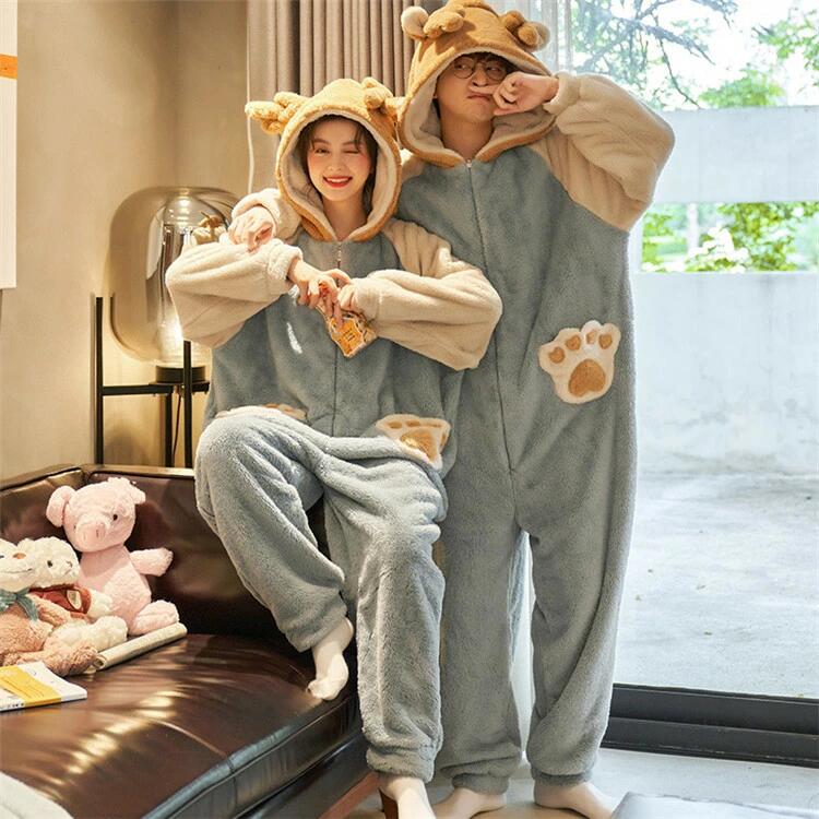着ぐるみ パジャマ 熊 有りの実ルック 二人組 冬 お座敷御召しもの ふわふわ 検査と修理 有りの実お一揃い お座敷着 綿ネル オ