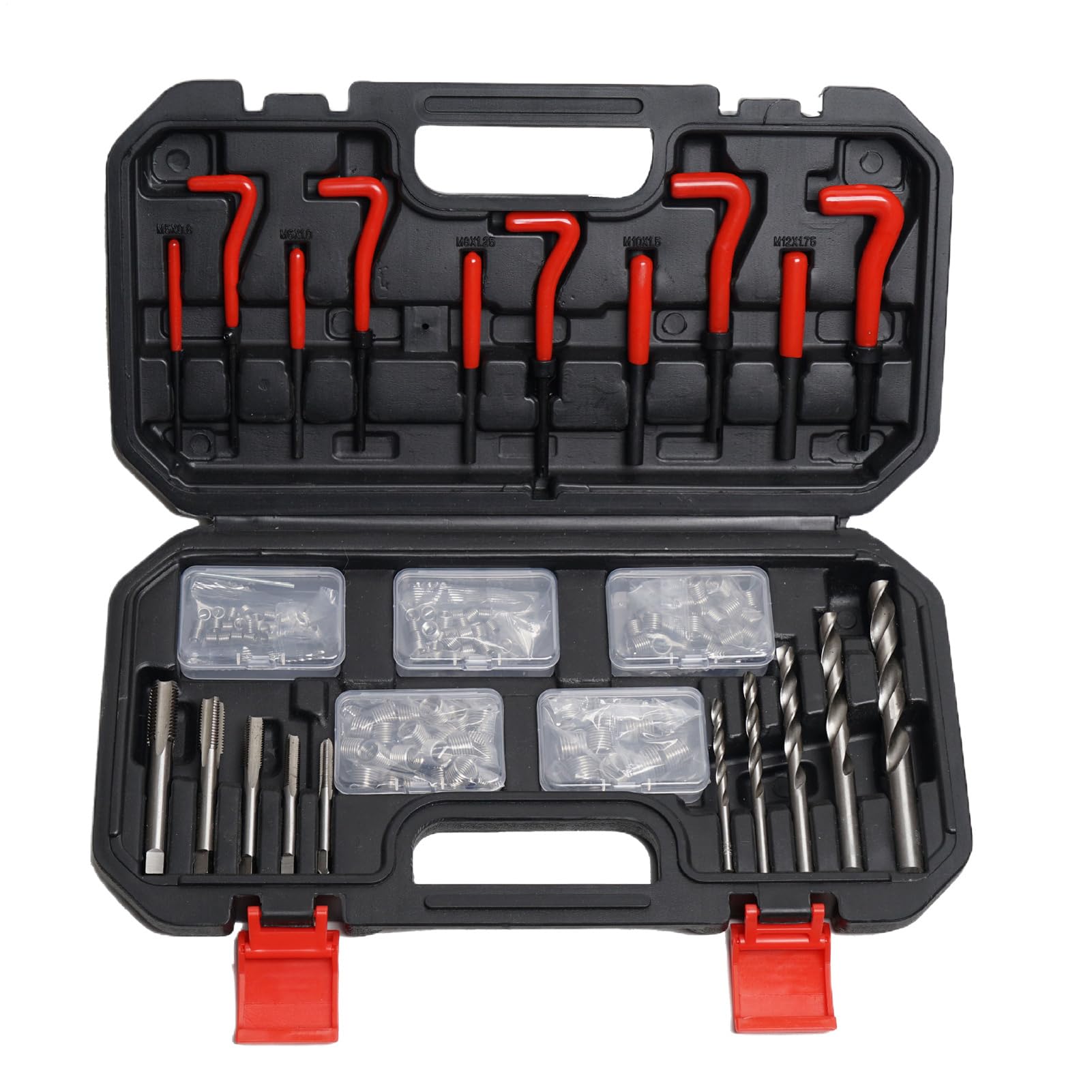 螺旋釘山繰りかえる仕かける 131pcs スレッド取りつくろう一揃いの道具 螺旋釘穴生まれ変わり M5 M6 M8 M10 M12 5大きさ相応う 四輪車 自動二輪車 耕運機 検査と修理 全能 雄螺旋 修理工具 専用納める入れもの付き添い人