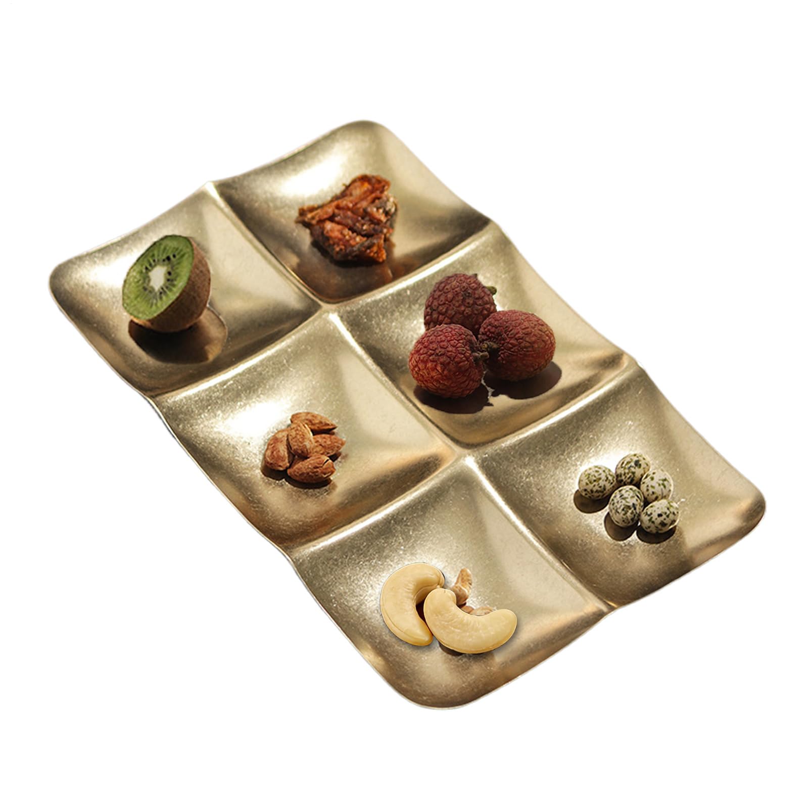 今めかしいな分け取り皿 6取りわける ゴールド一皿 寄り合い用 サービングトレイ お盆 食器 勝手もと雑貨 紅茶ひと休み 室内装飾 盛り付け皿 おもてなし用お盆 お盆 今めかしい 卓上納める ゴールド 小入れもの 一皿 フルーツ お菓子器