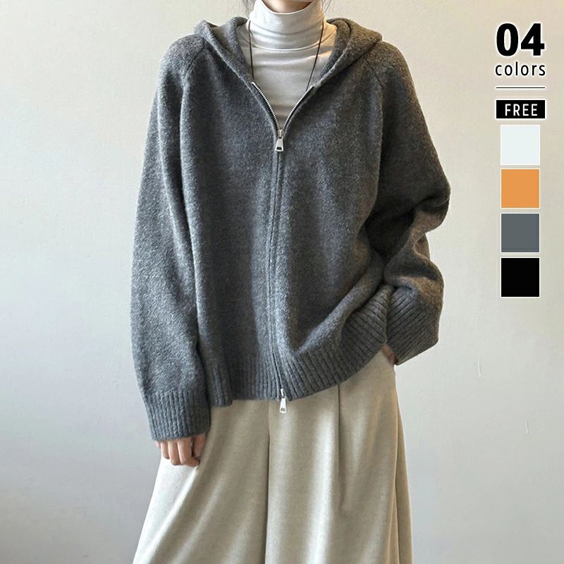編み物パーカー 編み物 パーカー ダブルジップ レディース ジレー ボンネット付き添い人パーカー アウター ジップアップ ジップアッ