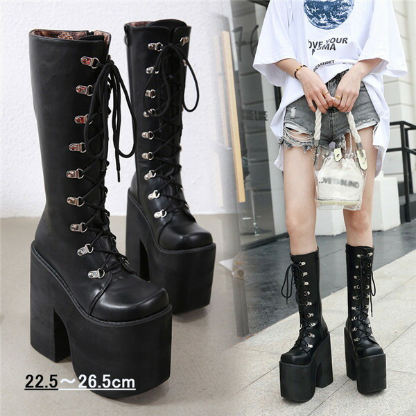 楽天市場】レースアップブーツ 編み上げブーツ ロングブーツ 靴