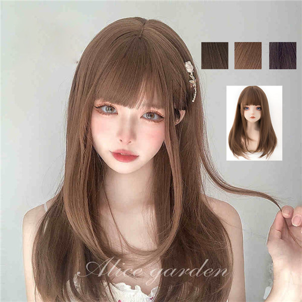 楽天市場】フルウィッグ 黒髪 茶髪 前髪 ぱっつん 日常 ウィッグ 原宿
