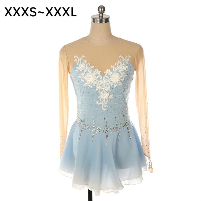 フィギュアスケート  女の子  ブルー 水色 コンクール 衣装 競技用 演出服 レッスン着 透け感 アイスダンス アイススケート ガール 長袖 レオタード フレア スカート ストレッチ キラキラ フォーマンス 楽天市場】フィギュアスケート ドレス 女の子 レディース ブルー 水色