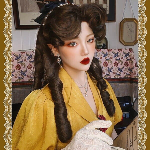 ブラウン 前髪付き ロングかつら（大衆演劇） 大衆演劇 鬘 和風ダークブラウンウィッグ 【公式通販】