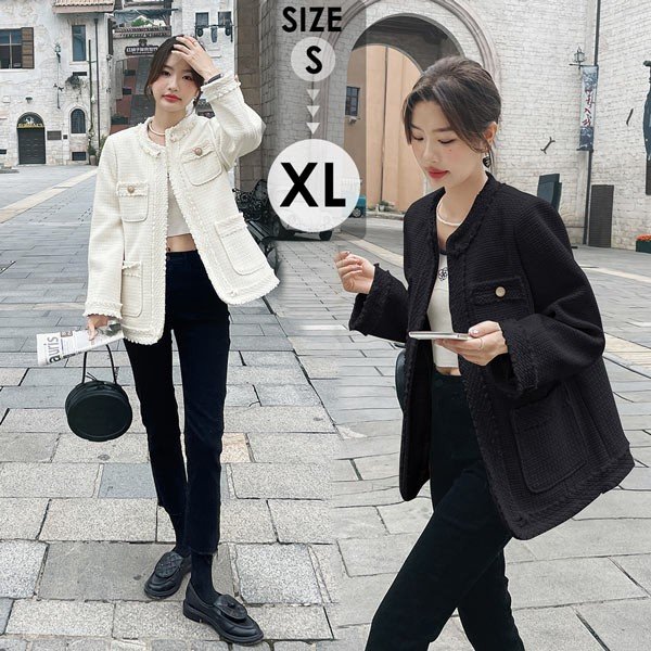 楽天市場】ツイードジャケット レディース アウター ノーカラー ライト