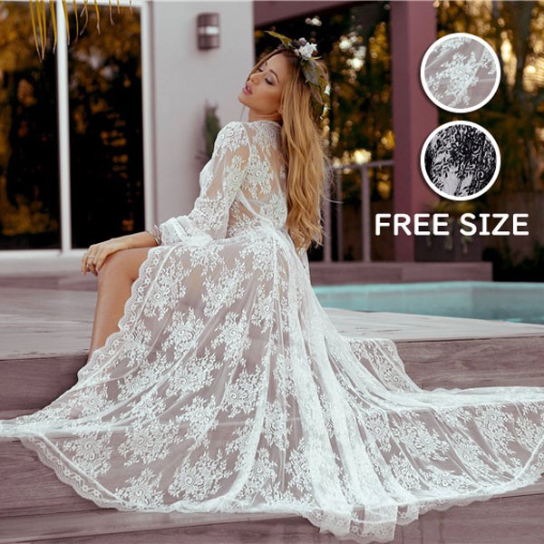 楽天市場】総レース レース カーディガン 長袖 ミモレ丈 レディース