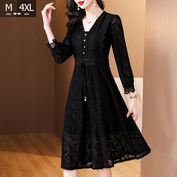 【限定お値下げ】長袖パーティードレス　レースワンピースsize M 楽天市場】総レース ワンピース 長袖 ドレス パーティードレス ミモレ