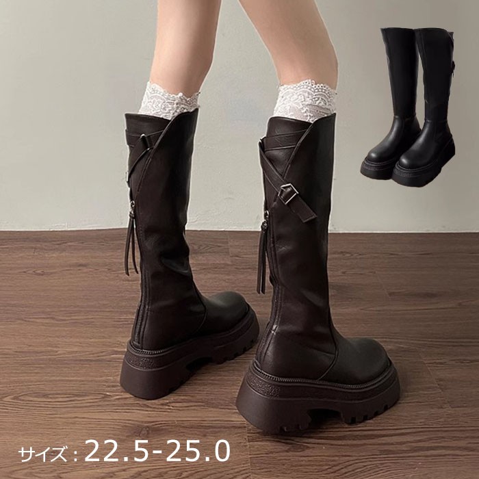 ロングブーツ レディース ブーツ 美脚 シューズ ファッション ロング丈 靴 秋 冬 春 20代 30代 40代 ローヒール スムース 黒 おしゃれ セクシー 可愛い 韓国 ゆったり de082n1n1jc