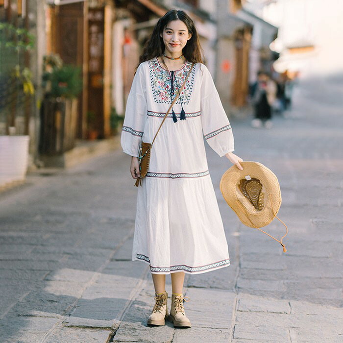 ワンピース ボヘミア ルーズスタイル リゾート ふわふわ ロング dg342n1_1.jpg