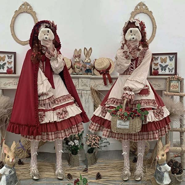 ロリータ ワンピース Aライン リボン 甘ロリ クラロリ 姫ロリ Lolita レディース コスチューム 衣装 かわいい フリル 仮装 パーティ 髪飾り エプロン ハロウィン マント イベント ファッション 赤ずきん クリスマス la224n1