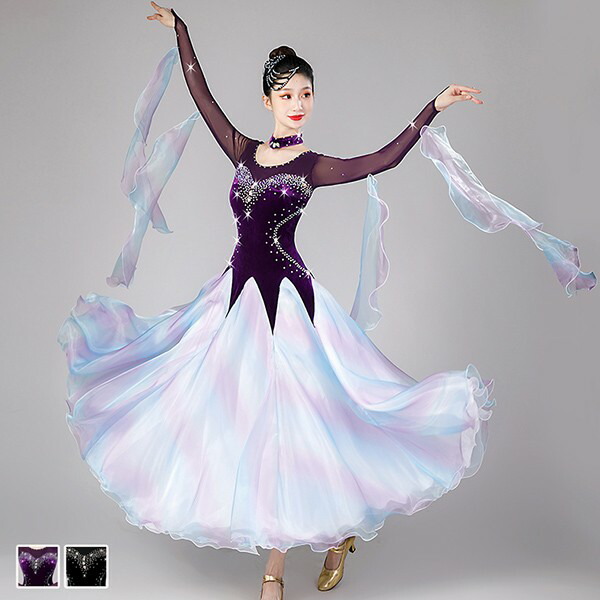 新品 社交ダンス衣装 パーティードレス レッスン着 高級仕様 ライトパープル S 新品 社交ダンス衣装 パーティードレス レッスン着 高級仕様