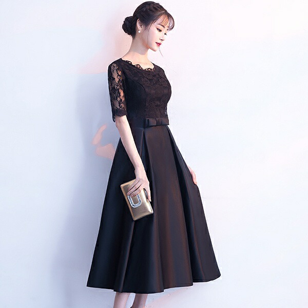ドレス フォーマルドレス パーティードレス 黒 大きいサイズ 結婚式 お呼ばれ パーティードレス 他と被らない ワンピース パーティードレス レース 結婚式 ワンピース フォーマル 大量注文にも対応しています ワンピース 演奏会 袖付き 黒 母親 大人 ピアノ 発表会 袖