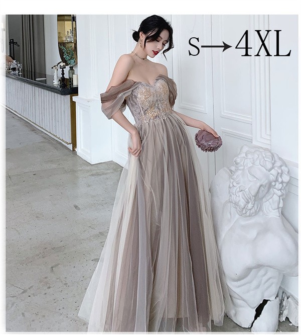 【S-5L】花嫁 ウェディングドレス 大きいサイズ オフショルダー 結婚式 二次会 ドレス 着痩せ レース ロングドレス ト 花嫁ドレス 花柄 撮影用 エレガント シンプル フェミニン 大人可愛い かわいい フォーマル カーキ da003w9w9ze
