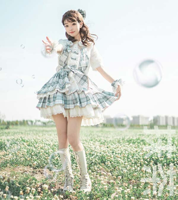 レディース スカート Lolita イベント アイドル リボン かわいい パーティー ロリータ チェック柄 フリル 上着 チェック柄 髪飾り Uvカット帽子プレゼント中 ジャンパースカート レディース ロリータワンピース ロリィタ 甘ロリ チェック柄 グリーン アイドル