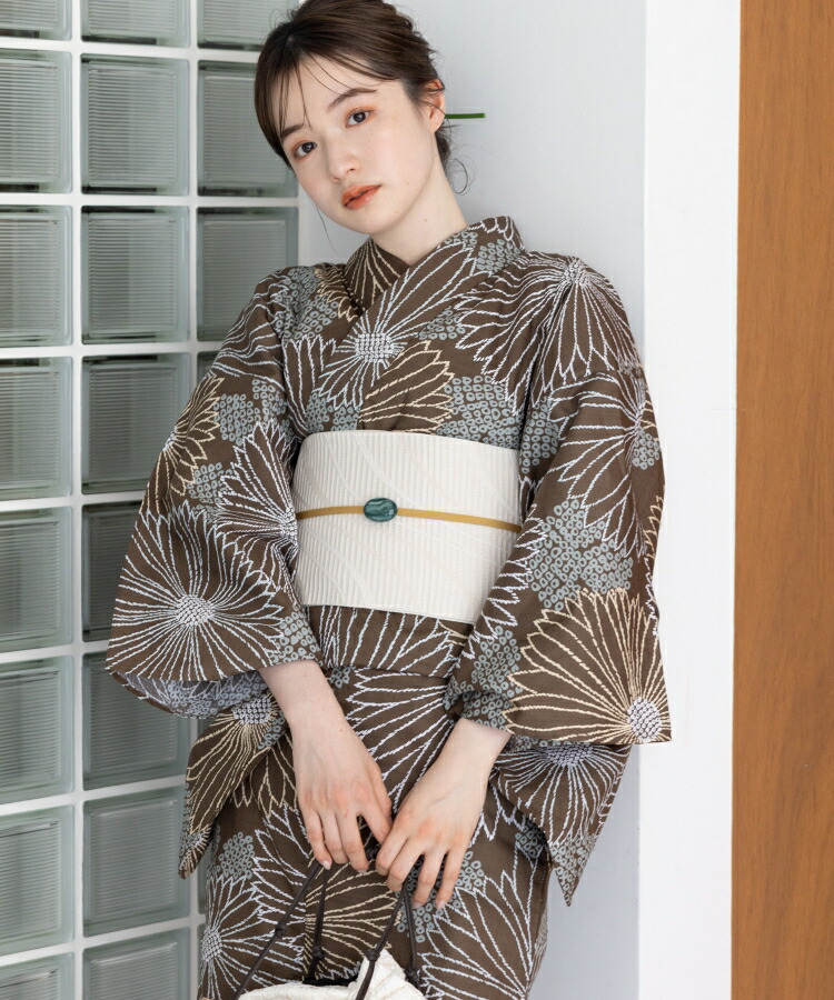 宵茶に菊の咲乱れ こだわり浴衣 5点書き割り (浴衣/帯/サボ/腰紐/着付け小冊子) 浴衣 レディース 浴衣 書き割り 赤銅色 菊