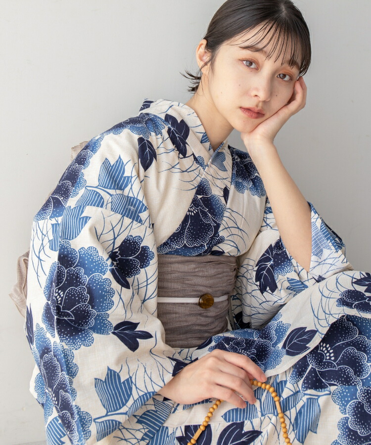 名取り草に芝生 こだわり浴衣 5点書き割り (浴衣/帯/サボ/腰紐/着付け小冊子) 浴衣 レディース 浴衣 書き割り 米国海軍 椿