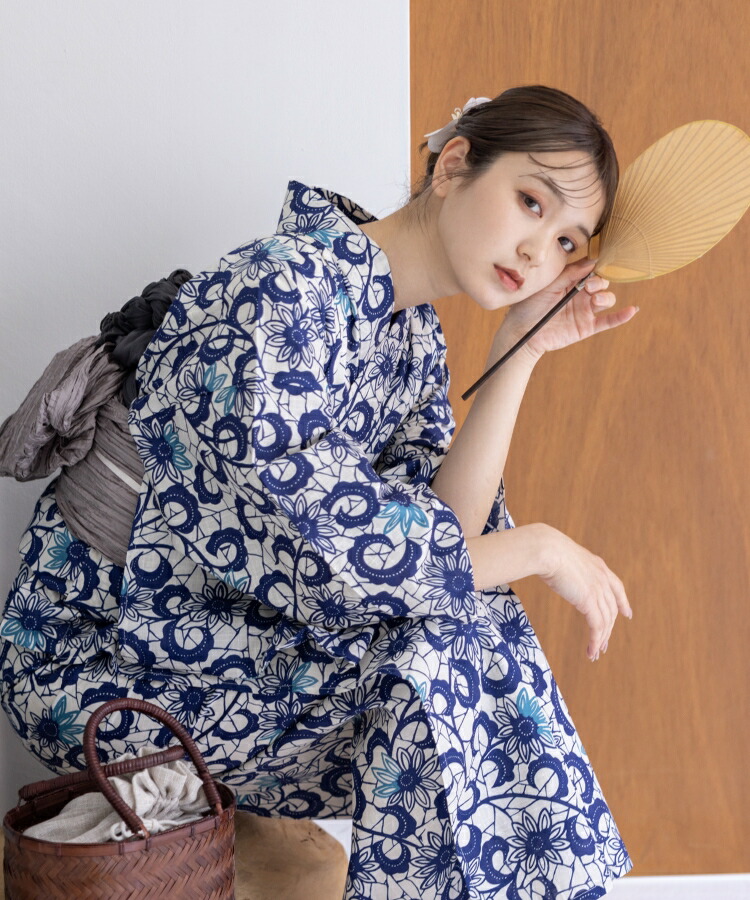 こだわり 浴衣 5点書き割り (浴衣/帯/サボ/腰紐/着付け小論文) 浴衣 レディース 浴衣 書き割り 変わり織出どころ 青碧 白いこと系