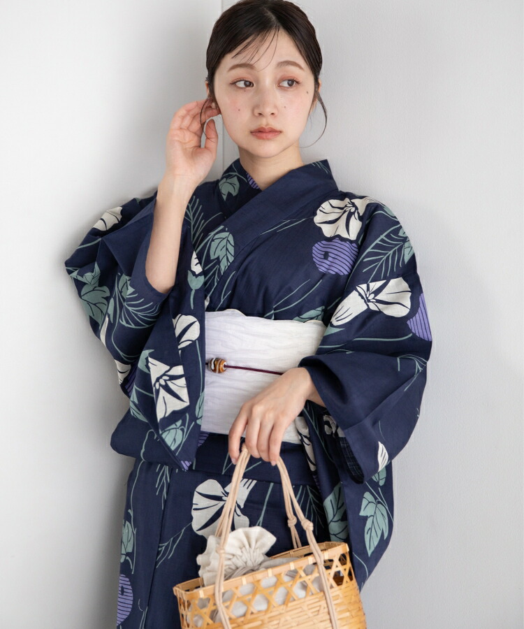宵の槿花 こだわり浴衣 5点書き割り (浴衣/帯/サボ/腰紐/着付け小冊子) 浴衣 レディース 浴衣 書き割り 変わり織出どころ 米国海軍 槿花 槿花 あさがお