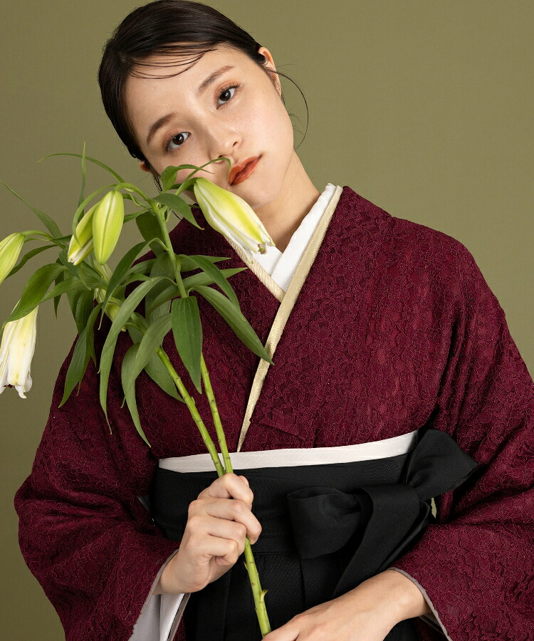 こだわり袴3点セット -レース- ワイン系